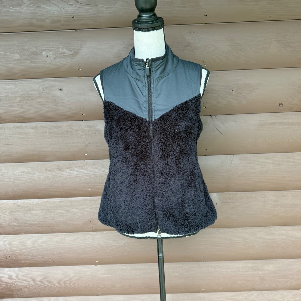 Nike Reversible Golf Vest Womens Small Black Faux Fur Fleece Puffer Full Zip